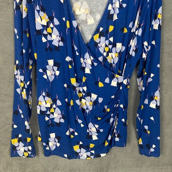 Boden Top Womens 14 Blue Floral Long Sleeve Faux Wrap Jersey Preppy Career - Picture 3 of 12